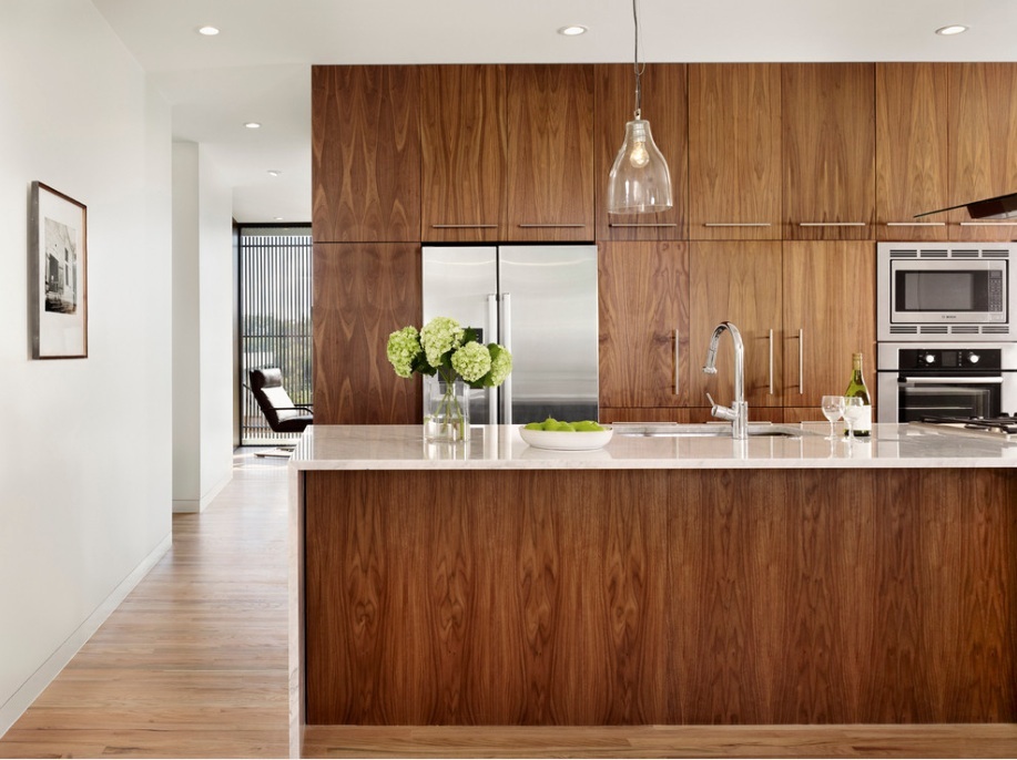 Modern Kitchen with Walnut Colour Wood Cabinetry