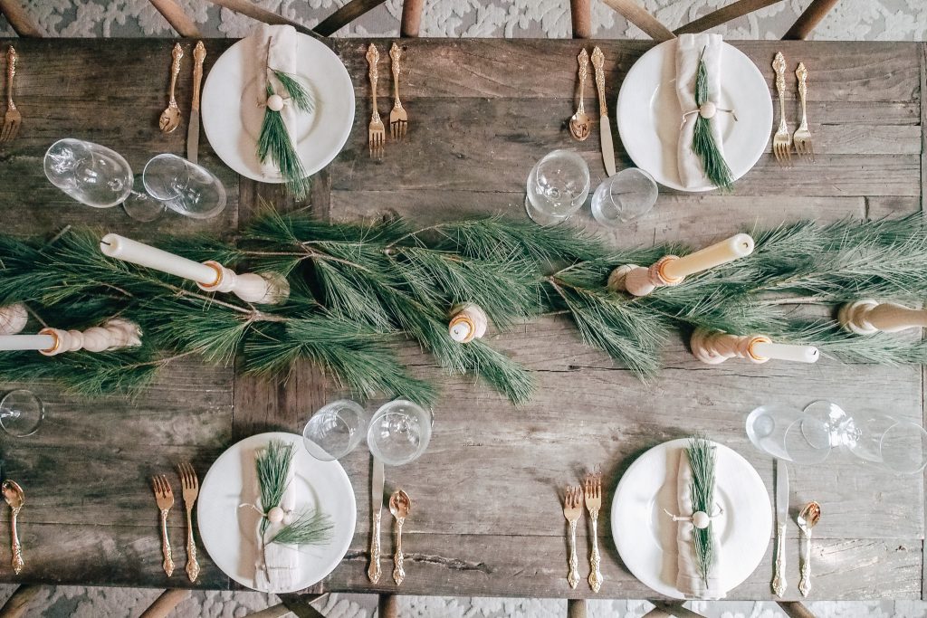 Table decorated for holidays