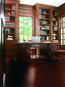 Home office with TORLYS Smart Floors Leather Tile in Modena Wine