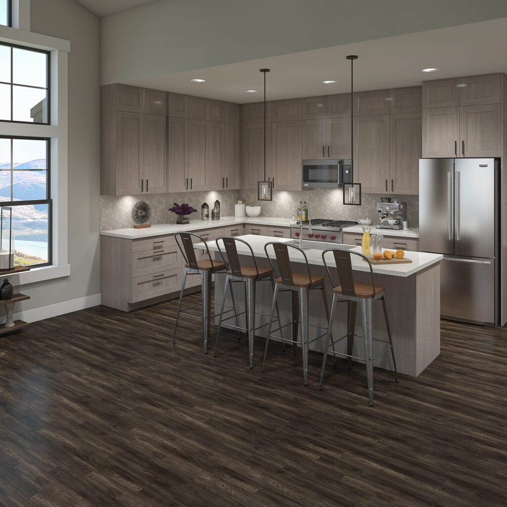 Kitchen with Marquee by TORLYS Highland Laminate floors in Alderson Oak