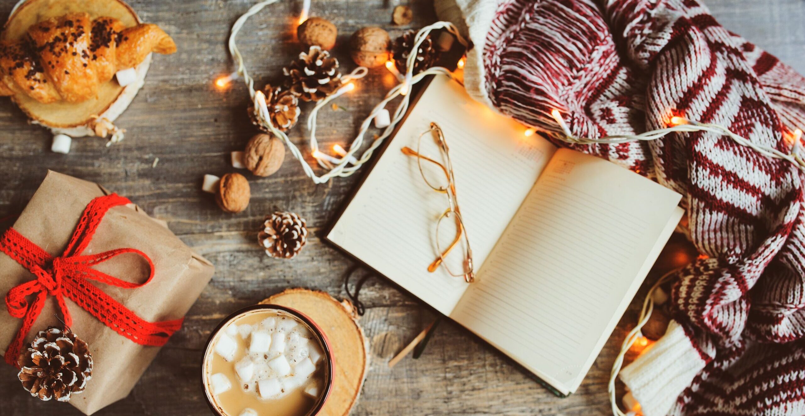 Overhead of a Table with Christmas decor