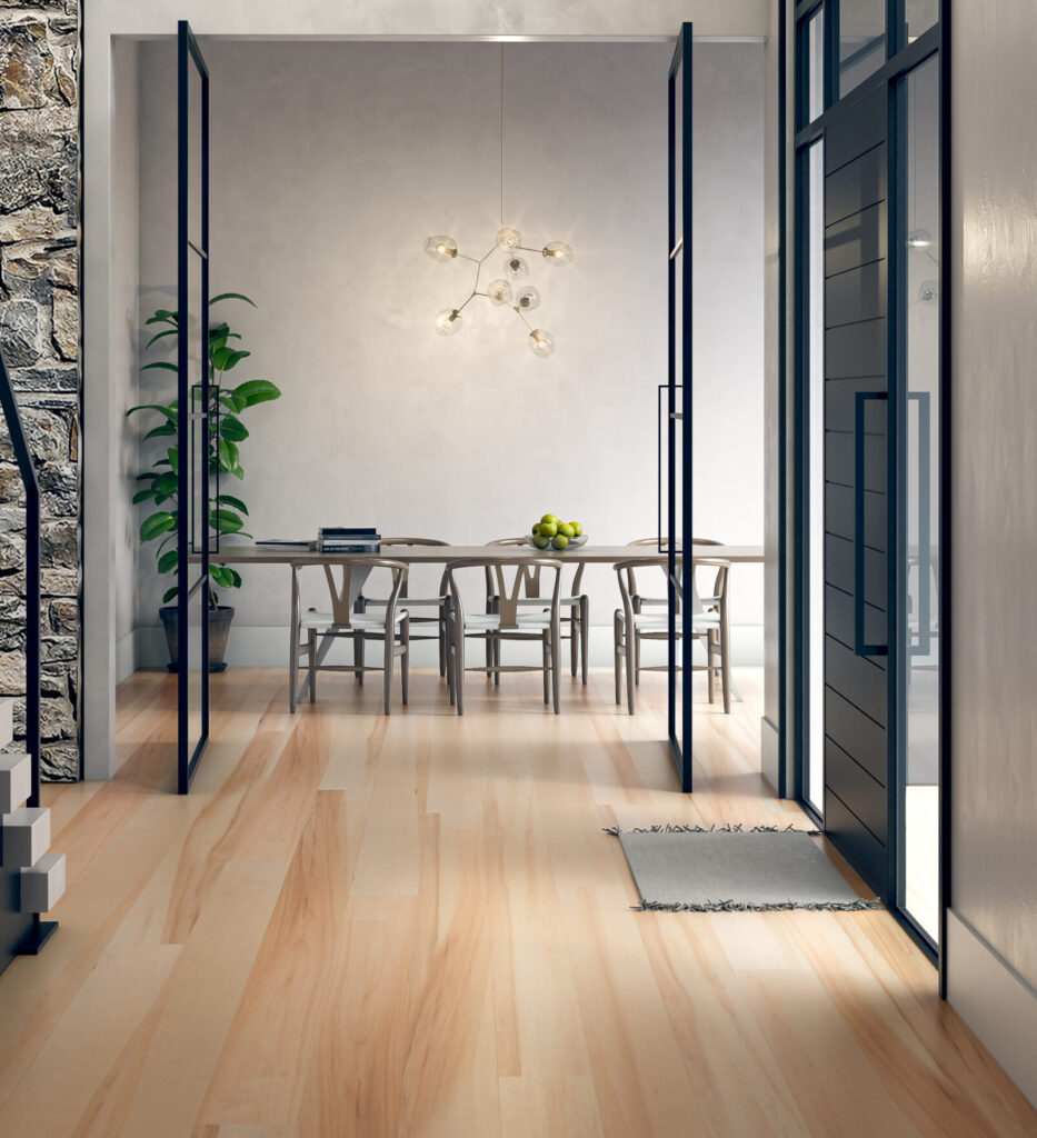 Front hallway with TORLYS Everest XP Elite hardwood floors in Maple Natural