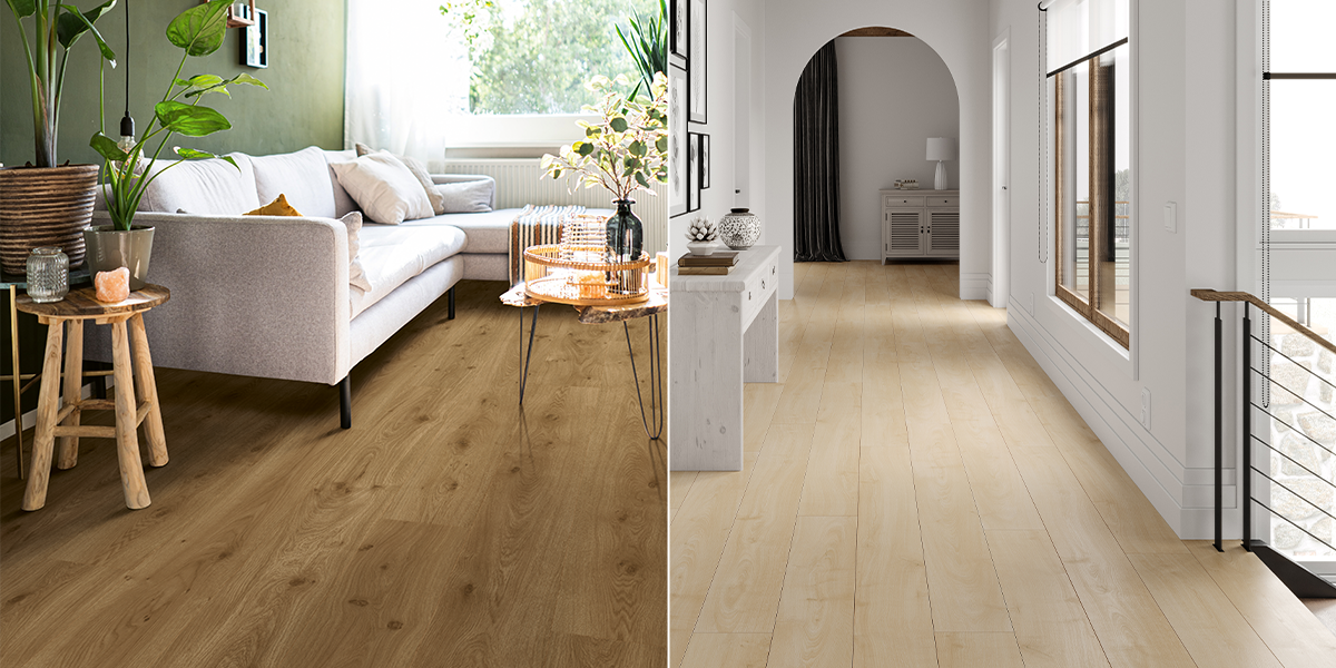 Two room scenes with Grand View laminate floors